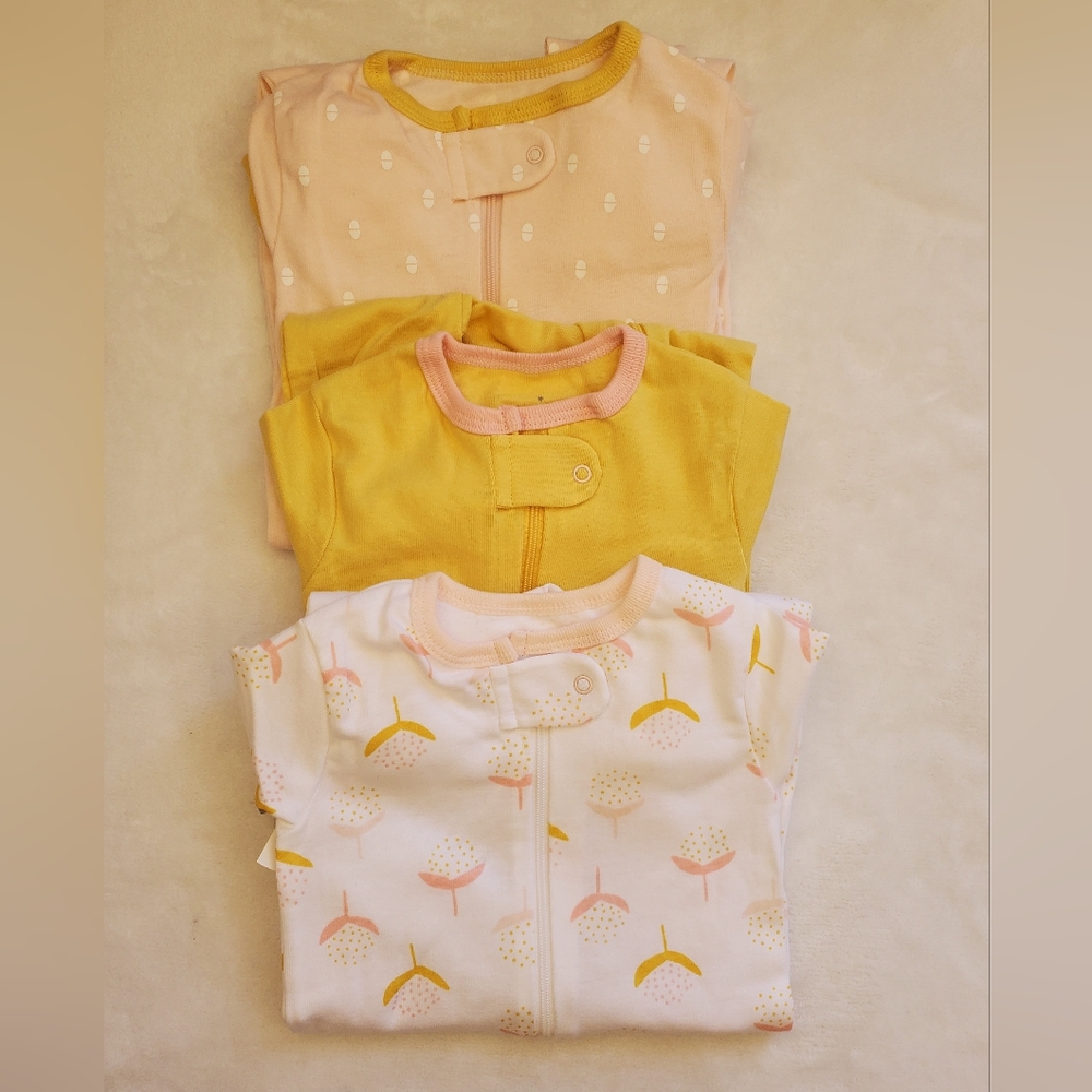 NWT Cloud Island Baby Girl's Full-length Zipper Onesie Pajamas 3 pcs